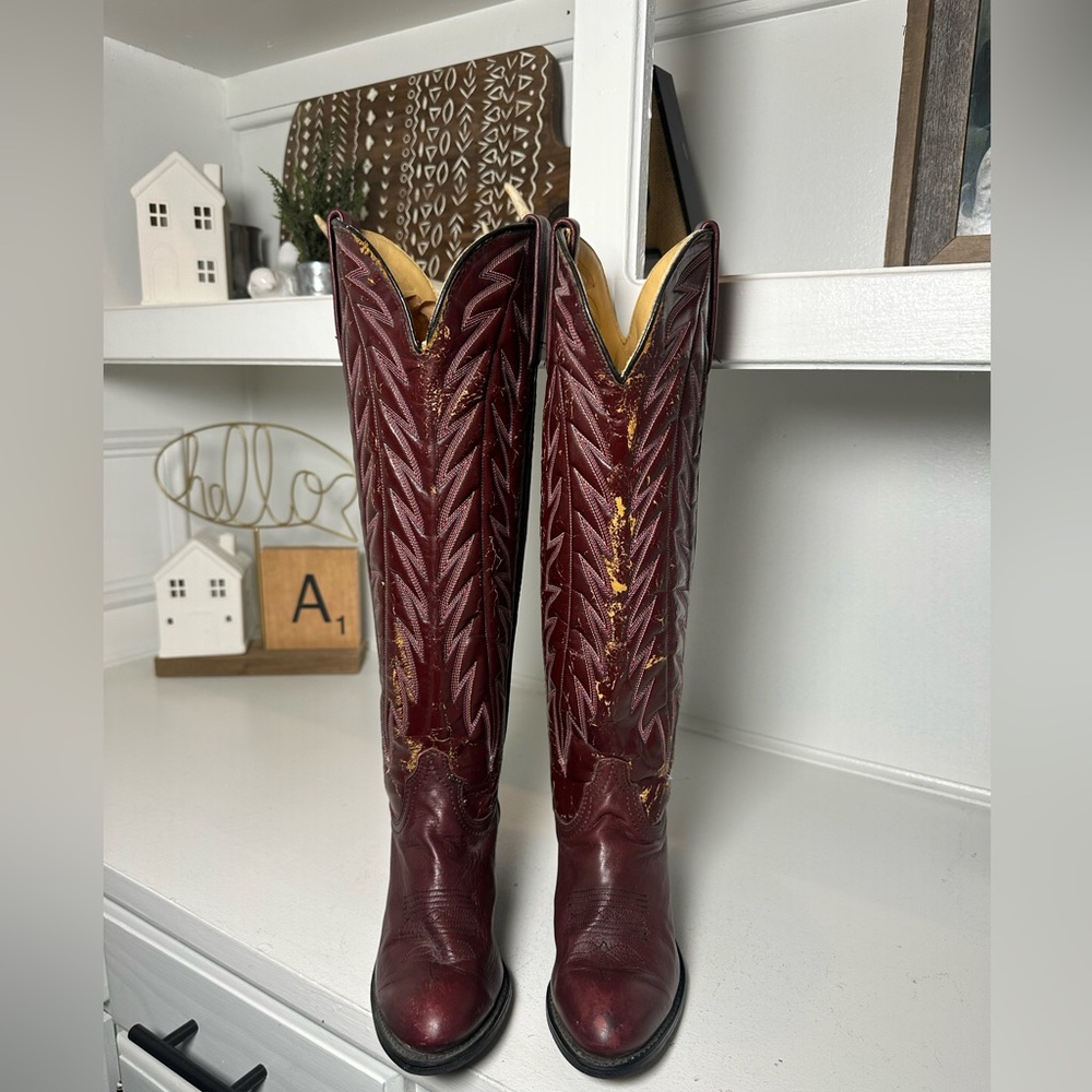 **SOLD**Durango Red Cowboy Boots Womens 6.5 Western Boots Burgundy Tall Leather - Picture 3 of 9